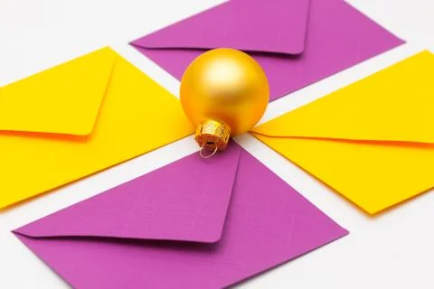 Different colored envelopes and Cristmas decoration Fotos de archivo