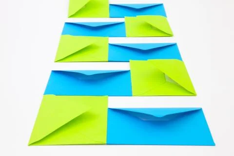 Different colored envelopes on the table 스톡 사진