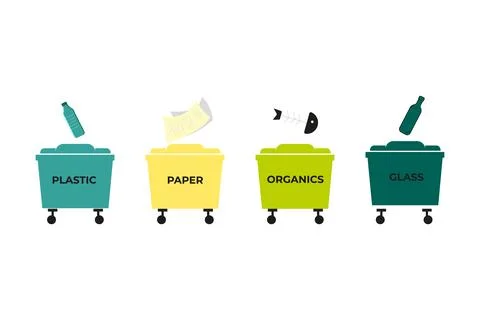 Different colored garbage sorting set. Stock Illustration