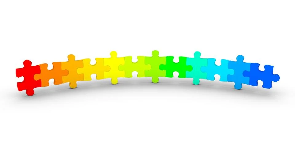 Different colored puzzle pieces connected Stock Illustration