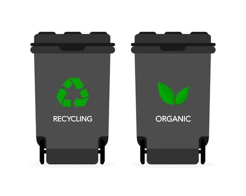 Different colored recycle waste bins vector illustration, Waste types segrega Stockillustratie