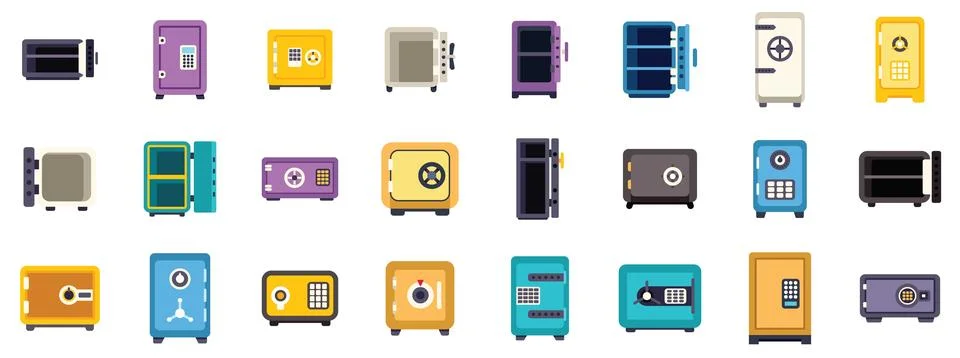 Different colored safes protecting important documents and valuables 库存插图