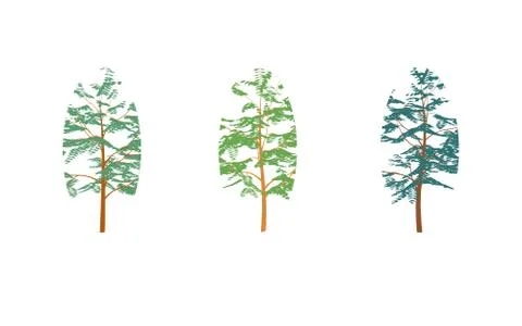 Different colored trees in flat design.Set isolated on white Stock Illustration