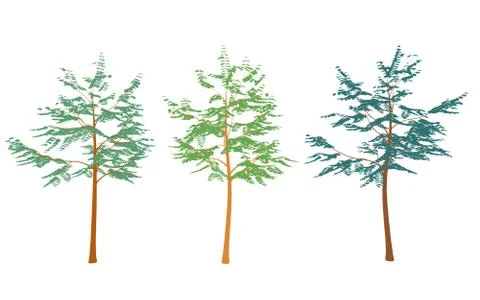 Different colored trees in flat design.Set isolated on white Stock-Illustration