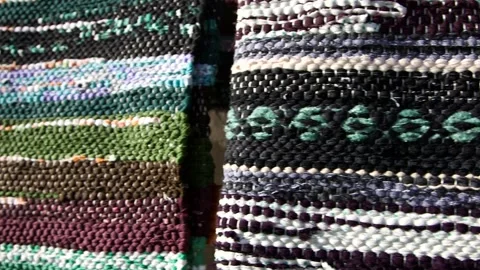 Different, Colorful Blankets Hanging on the Stand at the Artisan Market. Stock Footage 271153772
