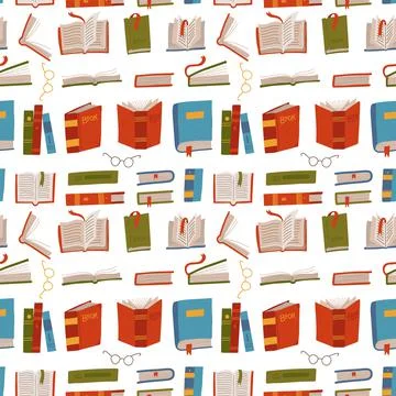 Different Colorful Books Seamless Pattern. Vector flat hand draw illustration Stock Illustration