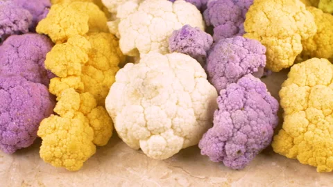 Different colorful cauliflowers on marble Stock Footage 149478144