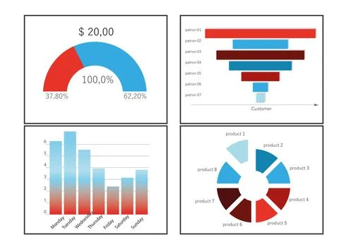 Different colorful graphs with statistic information. Illustration Illustrazione stock