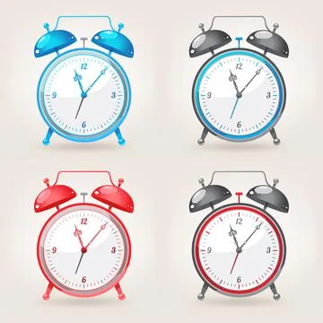 Different colors alarm clock Stock Illustration