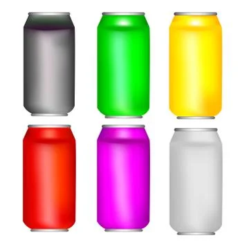 Different colors aluminium cans template Stock Illustration