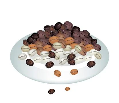 Different Colors of Coffee Beans Stack on white Plate Stock Illustration