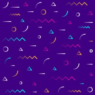 Different colors geometric pattern with different elements on violet backgrou Stock Illustration