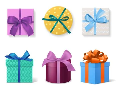 Different colors gift boxes. Realistic 3d cardboard holiday decor packaging with Stockillustratie