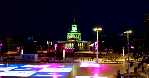 Different colors shimmer with the light decorations at the rink ENEA Stock Footage 67766992