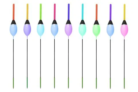 Different colour fishing float isolated on white background. Closeup of fis.. Stock Photos