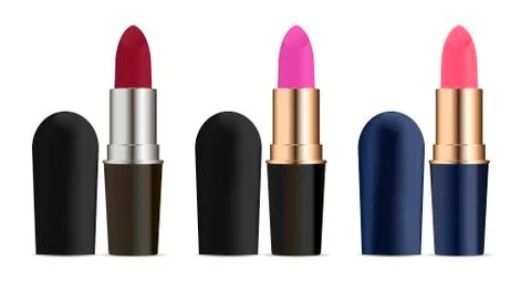Different colour lipstick set with open caps Stock Illustration