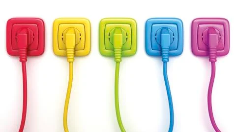 Different coloured sockets or power points with plugs Stock Illustration