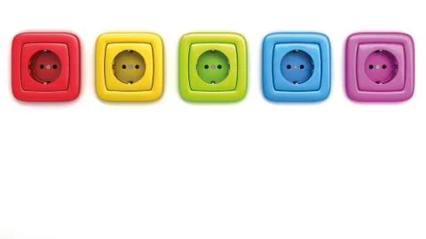 Different coloured sockets power points Stock Illustration