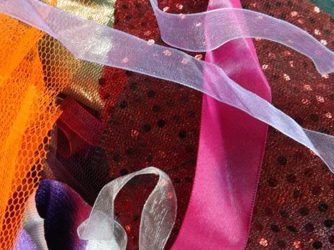 Different coloured textiles 80s retro Stock Photos