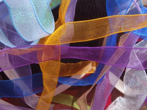 Different coloures and types of material textiles 80s retro Stock Photos