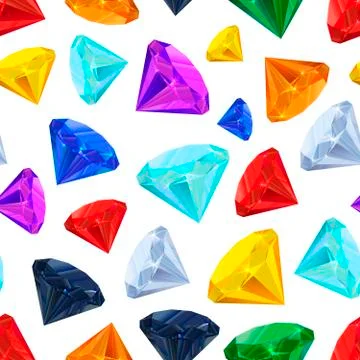 Different colourful gemstones, seamless pattern Stock Illustration