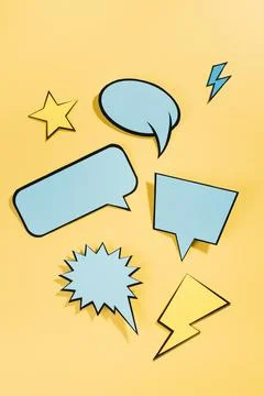 Different comic colored empty speech bubble set colored background Stock Photos
