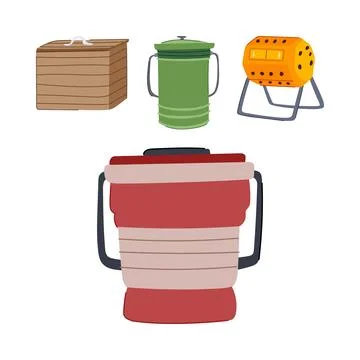 Different compost bins converting organic waste to fertilizer Stock Illustration