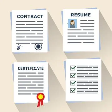 Different concept documents for business. Contract business booperation Stock Illustration