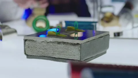 Different construction materials on testing room . Concept of quality checking Stock Footage 219275258