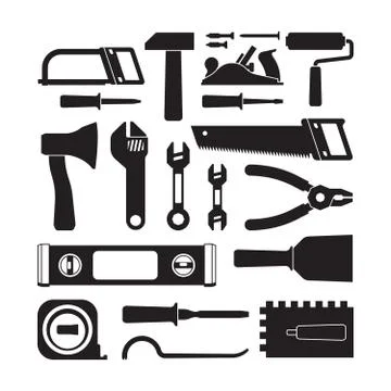 Different construction tools black glyph icons set Stock-Illustration