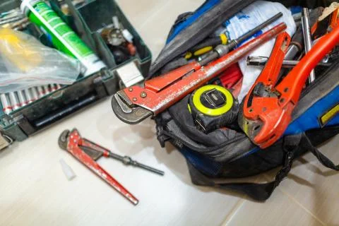 Different construction tools with hand tools for home improvement, construction Stock Photos