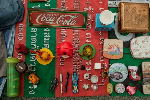 Different containers and other things for sale on the street market of Bangkok Stock Photos