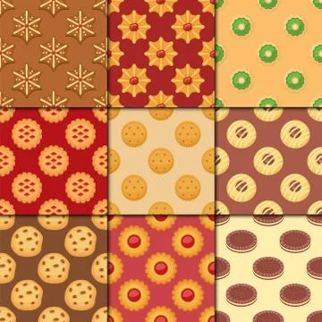 Different cookie cakes seamless pattern background sweet food tasty snack Stock Illustration