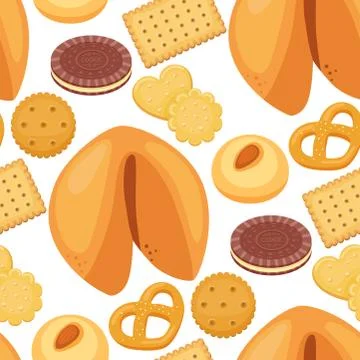 Different cookie cakes seamless pattern background sweet food tasty snack 스톡 일러스트