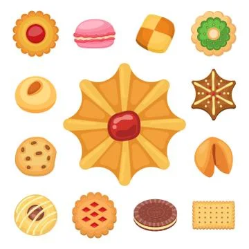 Different cookie cakes top view sweet food tasty snack biscuit sweet dessert Stock Illustration