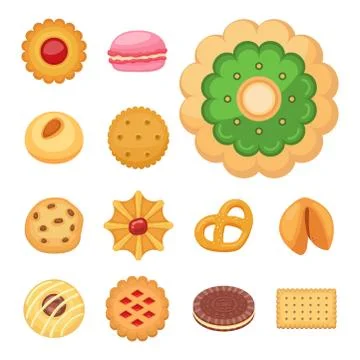 Different cookie cakes top view sweet food tasty snack biscuit sweet dessert Stock Illustration
