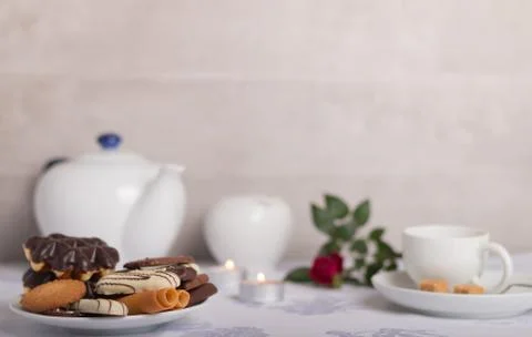 Different cookies on a coffee table Stock Photos