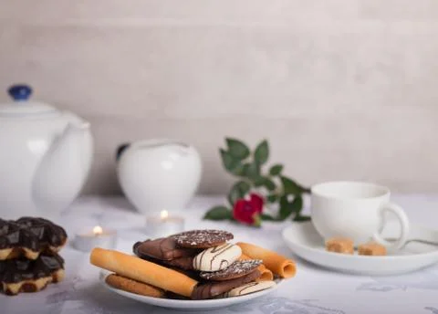 Different cookies on a coffee table Stock Photos