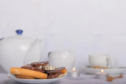 Different cookies on a coffee table Stock Photos