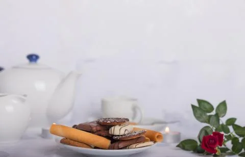 Different cookies on a coffee table Stock Photos
