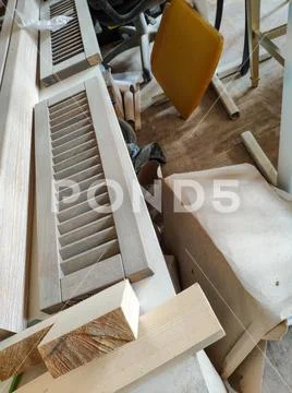 Different corners of the furniture shop with details and wood trim, backgroun Stock Photos