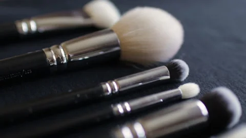 Different cosmetic brushes for makeup Stock Footage 130187298