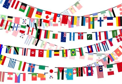 Different countries flags on the ropes Stock Illustration