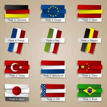 Different Countries Made In Badges Stock Illustration