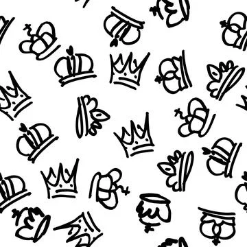 Different crowns pattern. Vector doodle seamless background. Stock Illustration