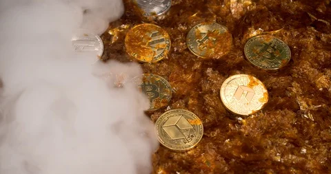 Different Cryotocurrency Coins in Smoke Stock Footage