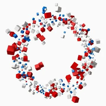 Different cubes in circular orbit. 3d style vector illustration Stock Illustration