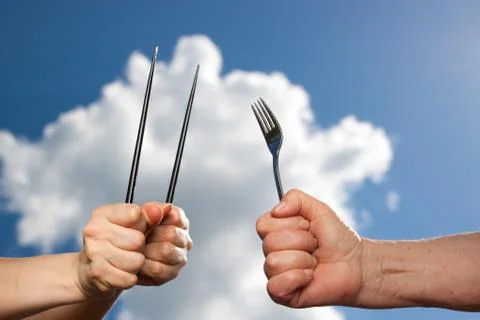 Different cultures, different cutlery Foto stock