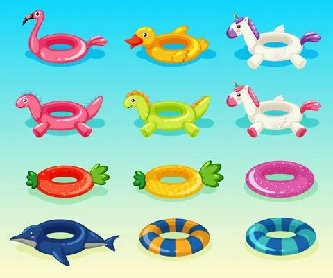 Different cute swimming ring set Stock Illustration