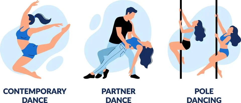 Different Dance Styles - Contemporary, Partner, and Pole Dancing Illustration Stock Illustration
